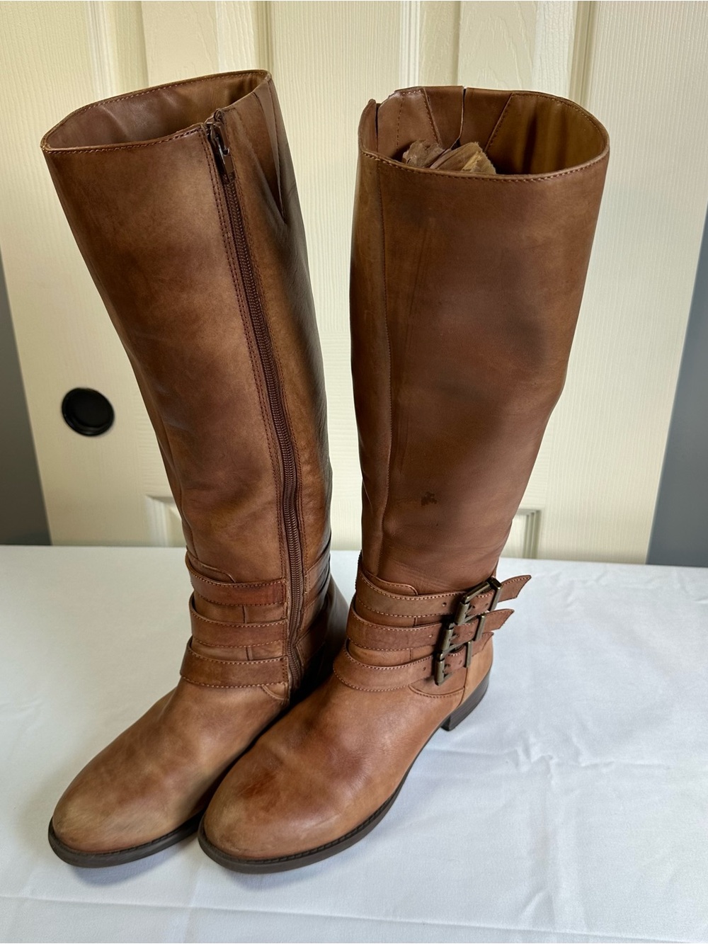 INC International Concepts Women's Tall Buckle Riding Boots in Brown